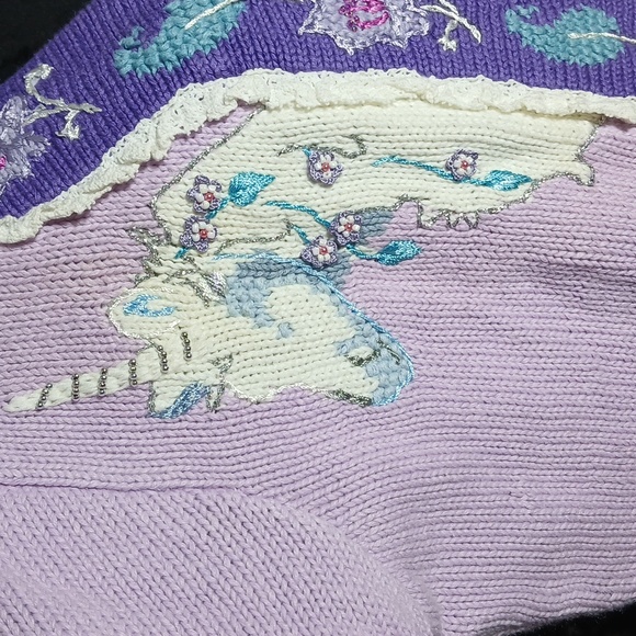 Storybook Knits Sweaters - 🦄 NWT Storybook Knits Lavender Unicorn Embroidered Beaded Cardigan Grandmacore